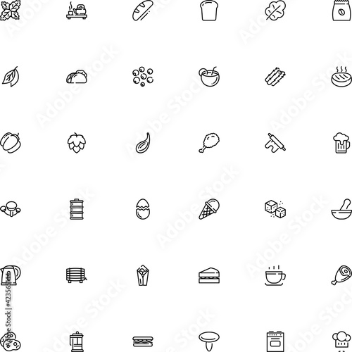 icon vector icon set such as: fruit, filter, illness, baguette, clean, risk, refreshment, animal, brew, sharp, press, flour, mortar and pestle line icon, pouch, pressure, kitchen utensil, woods