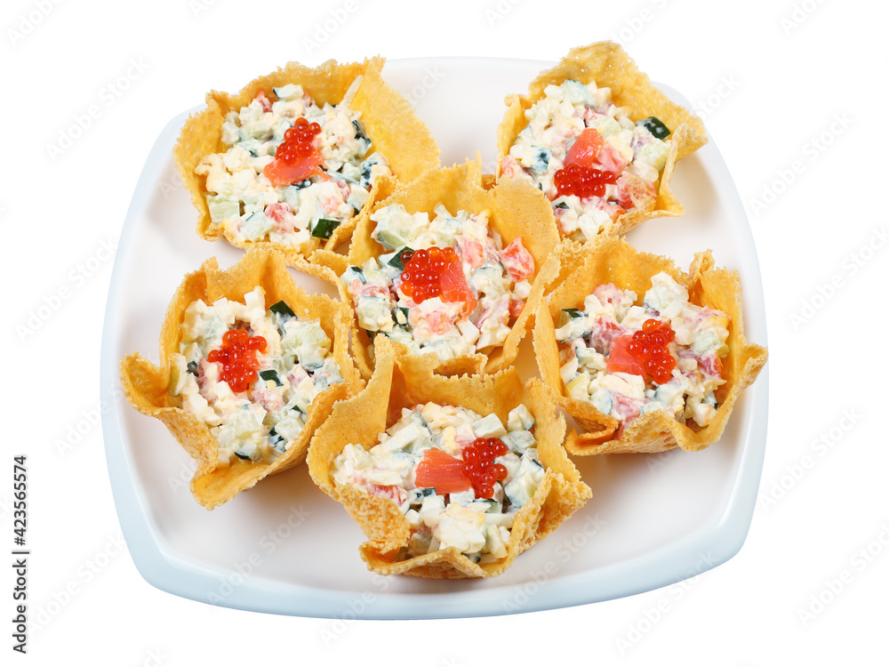a plate with salad in a cheese baskets a plate with salad in a cheese baskets