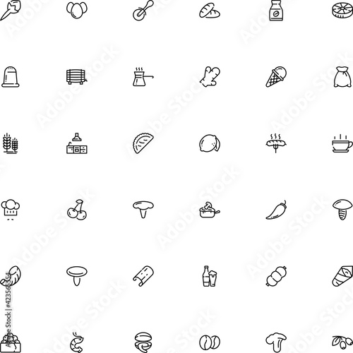 icon vector icon set such as: baked, cold, full, appetizer, arabica, mexican, plastic, lager, sticks, business, coffee powder, vitamin, cone, temaki, bottle, shiitake, oat, fried, stuffed, chocolate