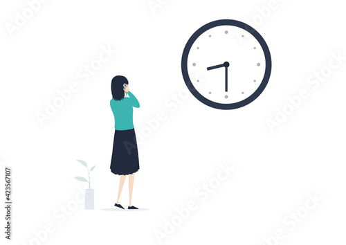 時間に追われる日本人女性のイラスト素材