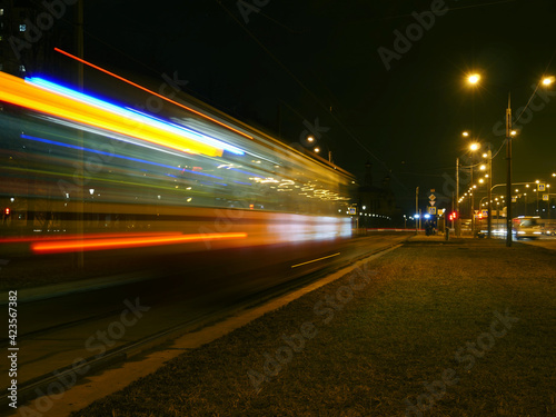 night tram motion blur Light Trails