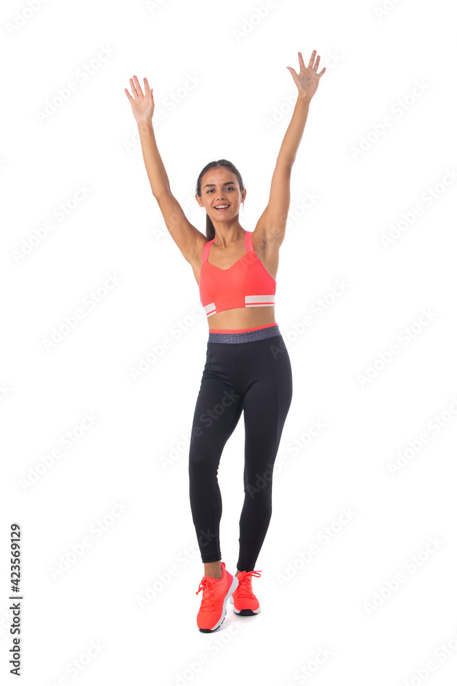 Fitness girl with arms raised