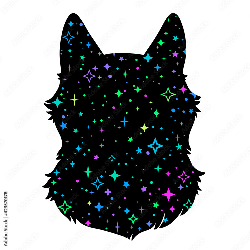 scattering of stars on a black silhouette of animal