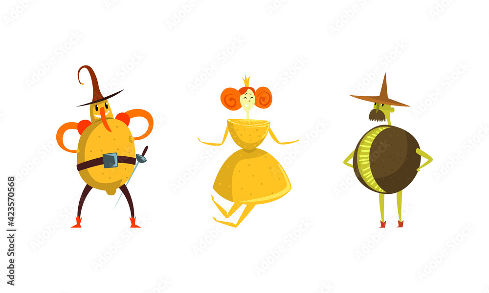 Obraz premium Funny Ripe Fruit and Berries as Humanized Comic Characters Vector Set