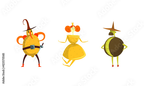 Funny Ripe Fruit and Berries as Humanized Comic Characters Vector Set