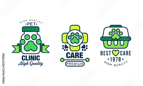 Domestic Pet Clinic and Veterinary Logo or Emblem Vector Set