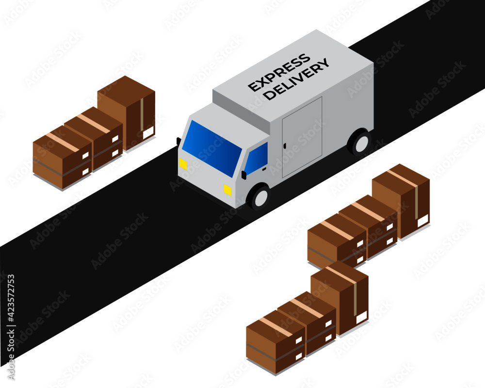 A vector of delivery truck with express delivery word waiting to be loading concept A vector of delivery truck with express delivery word waiting to be loading concept