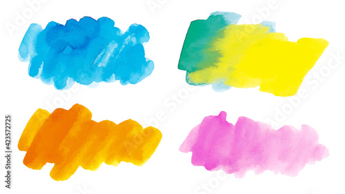 アナログ 水彩 素材 タイトル バック セット カラフル 鮮やか 水色 オレンジ ピンク 黄 緑 バック透過 vivid colorful water color parts asset