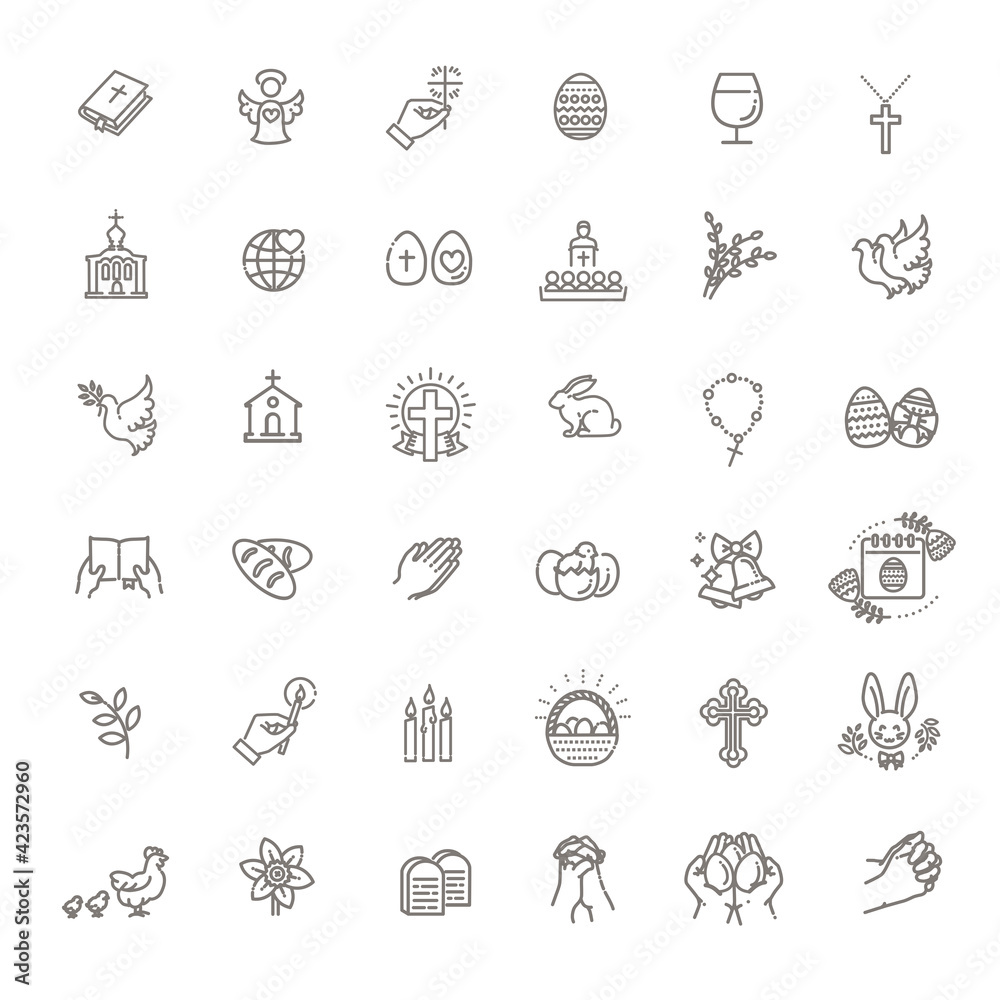 Easter icons set. Christianity vector symbols