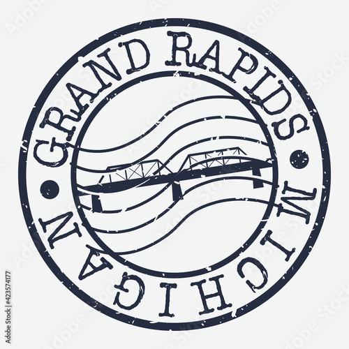 Grand Rapids, MI, USA Stamp Postal. Silhouette Seal. Passport Round Design. Bridge Vector Icon. Design Retro Travel. National Symbol.