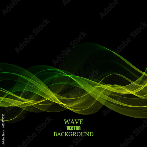Abstract green dynamic wave line light energy curve on dark design modern futuristic technology background