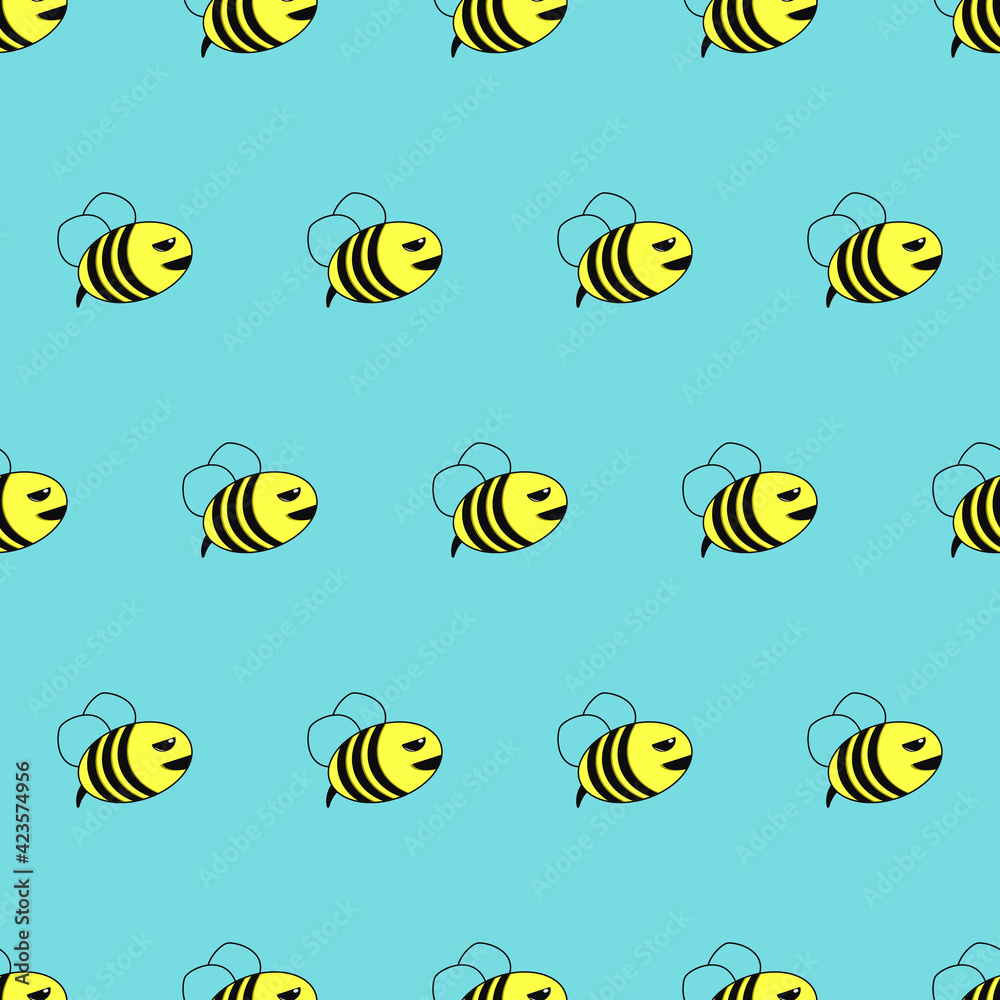 Bee Pattern. Yellow Bee Seamless Pattern.