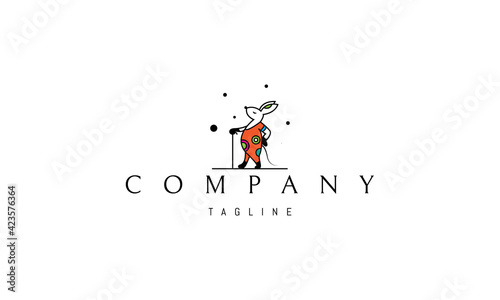 Vector logo on which an abstract image of an arrogant mouse with a cane.