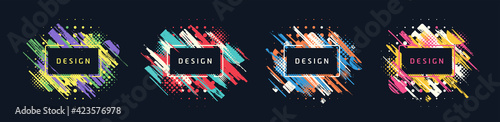 Paint brush promotion template designs, colorful geometric sale banners. Vector set
