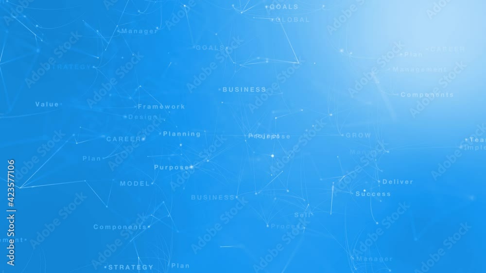 Conceptual business management word cloud with flashing dots and lines on blue copy space animation background. Conceptual business management word cloud with flashing dots and lines on blue copy space animation background.