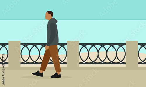 Male character walking along the embankment