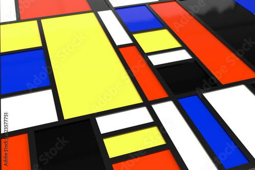 3D Illustration einer Grafik in Stil des Bauhauses inspiriert von Piet Mondrian