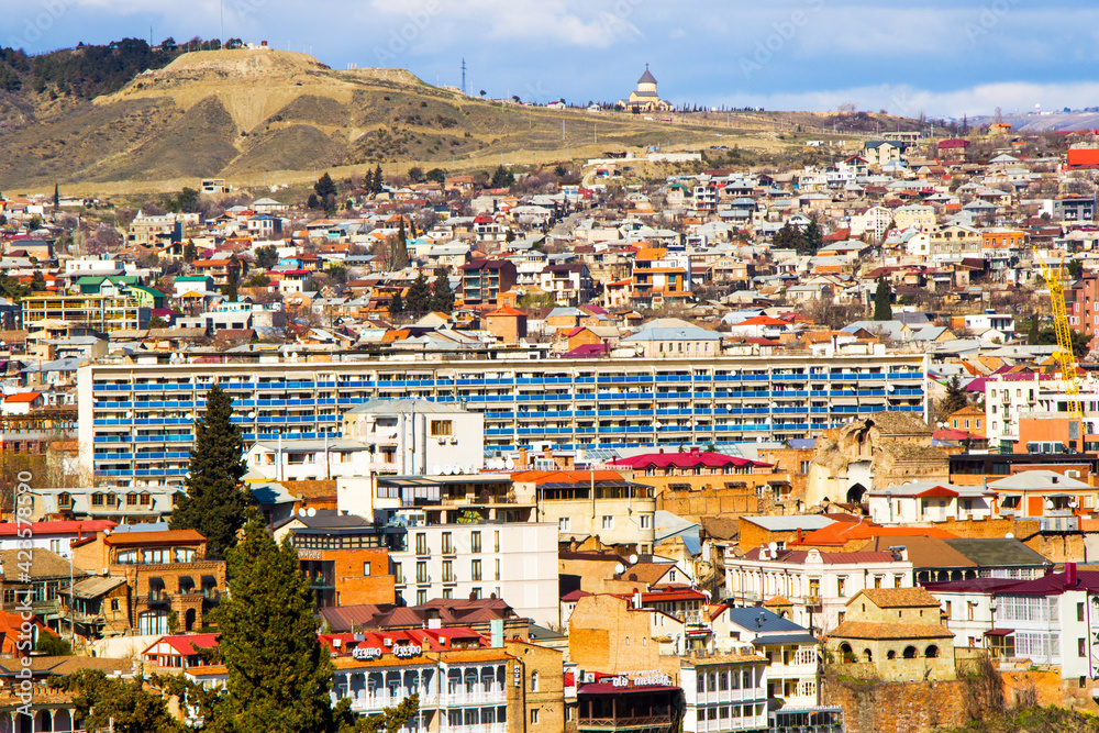 Old town and landmarks, historical buildings in Tbilisi. Tbilisi cityscape.