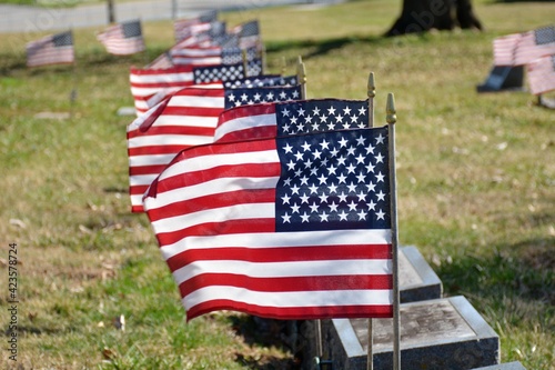 american flag on a cemetery