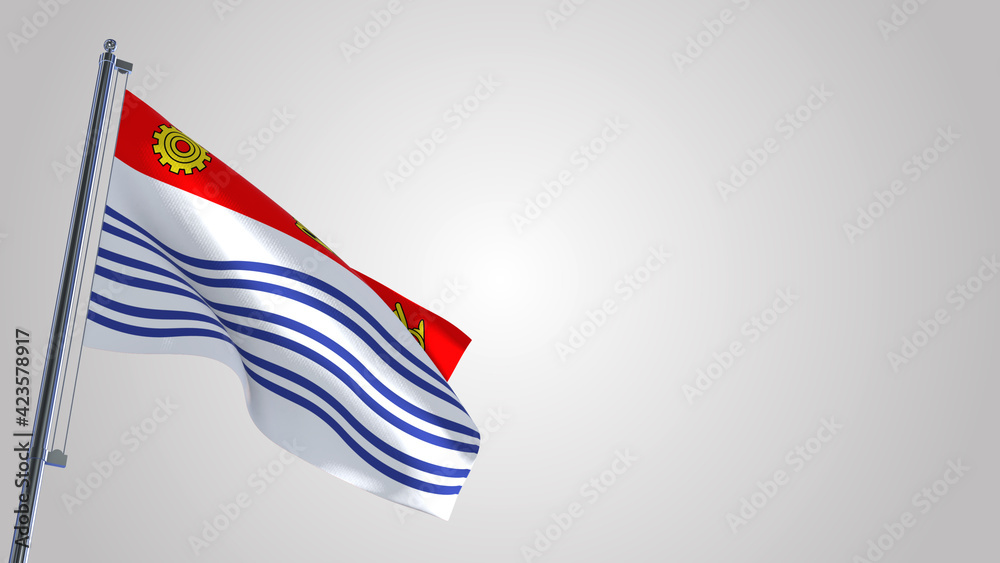 Fototapeta premium Flag Of Barrie 3D waving flag illustration on a realistic metal flagpole. Isolated on white background with space on the right side. 