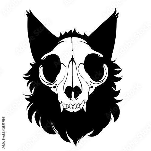 cat skull with black hair