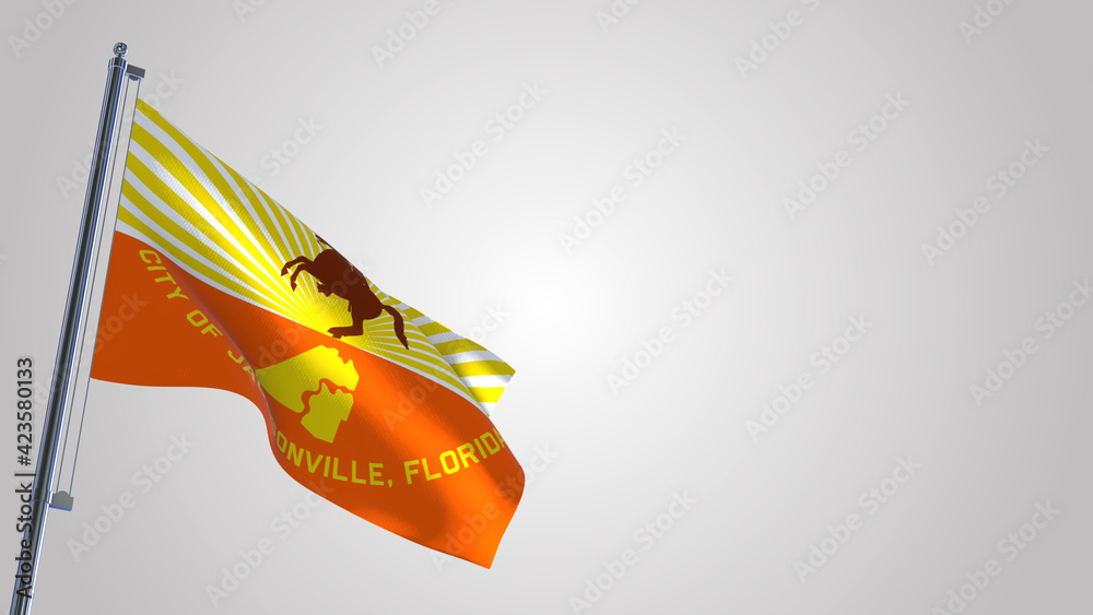 Jacksonville Florida 3D waving flag illustration on a realistic metal