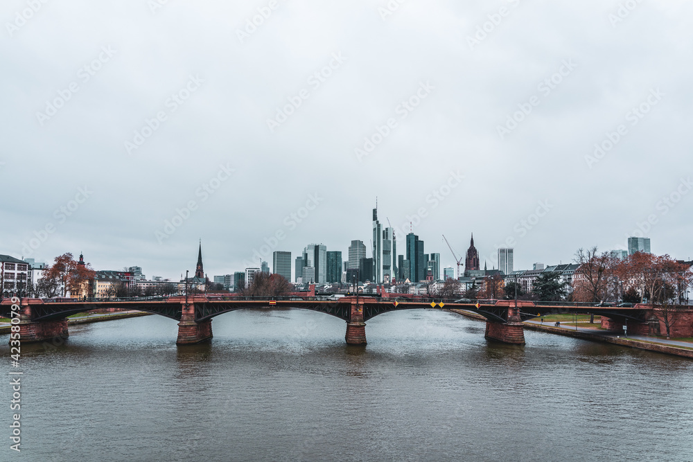 Panoramic view of the Frankfurt skyline, Germany.