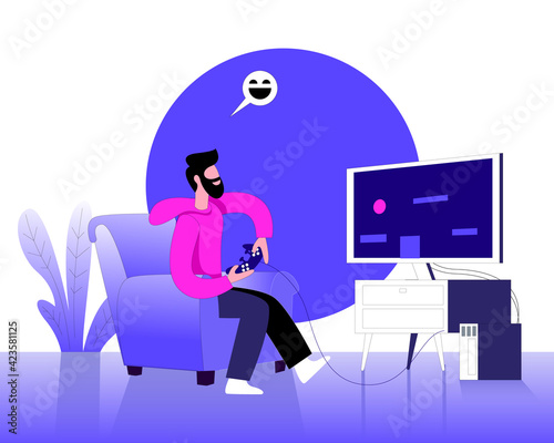 Man playing video games illustration concept vector 