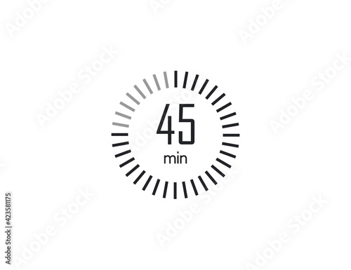 The 45 minutes, stopwatch, digital timer. clock and watch, Vector illustration.