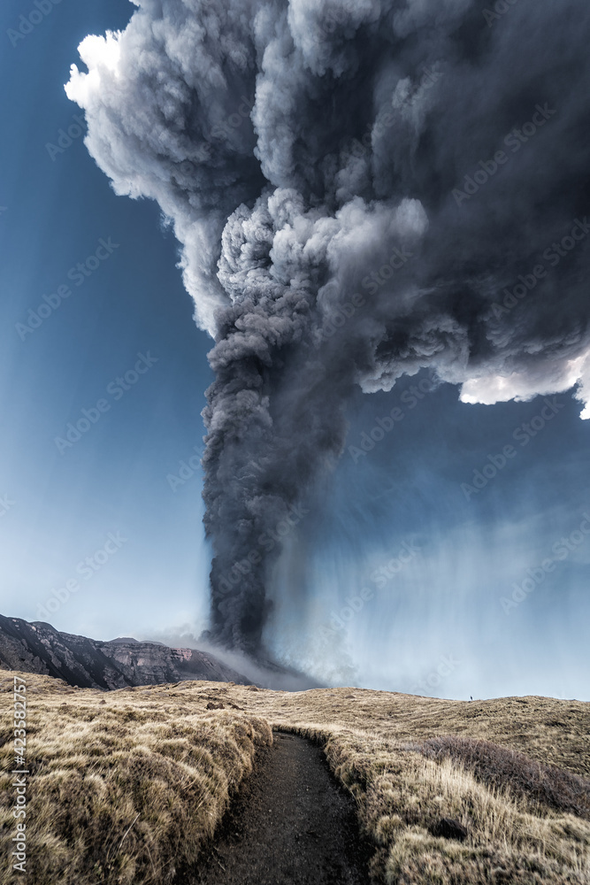 custom made wallpaper toronto digitalIncredible and frightening eruptive event of the Etna volcano, huge column of smoke in the sky. Catania - Sicily
