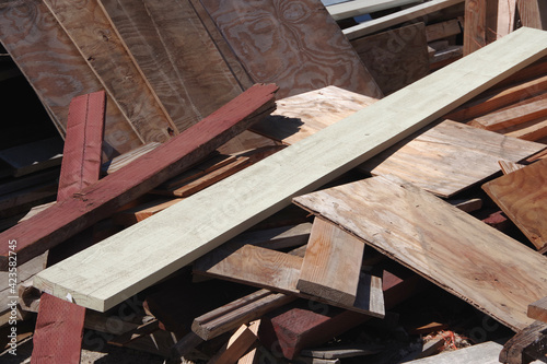 Pile of old wooden planks and boards