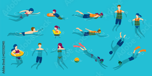 People Swimming and Diving in the Sea or Pool, Summer Travel