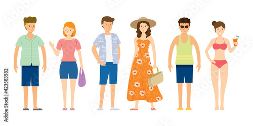 Group of People wearing Summer Clothes, Beach Concept