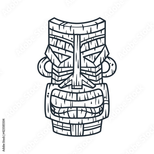 Trendy hawaii wooden tiki mask for surfing bar. Traditional ethnic idol of hawaiian, maori or polynesian. Old tribal totem