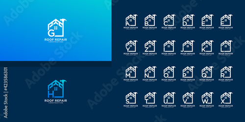 Set of initial letter home roof repair logo