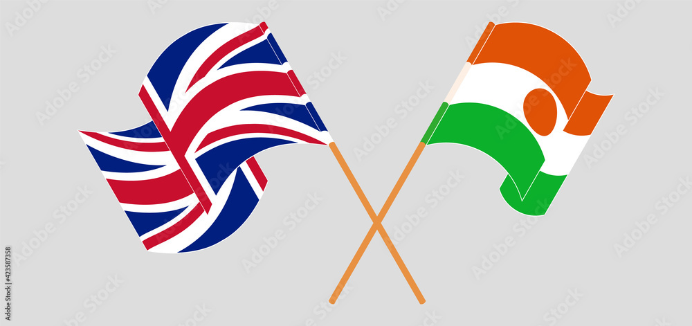 Crossed flags of the UK and the Niger. Official colors. Correct proportion