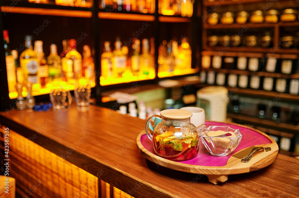 Hookah bar counter, tonic drinks, nobody Hookah bar counter, tonic drinks, nobody