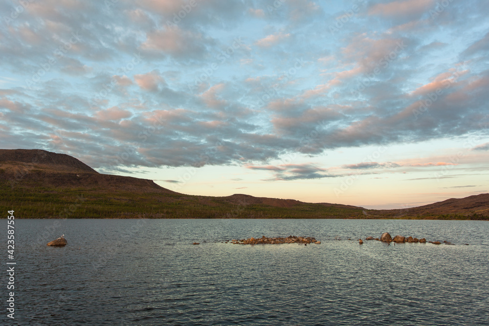 Fototapeta premium Cloudy sky at white night in Monchegorsk