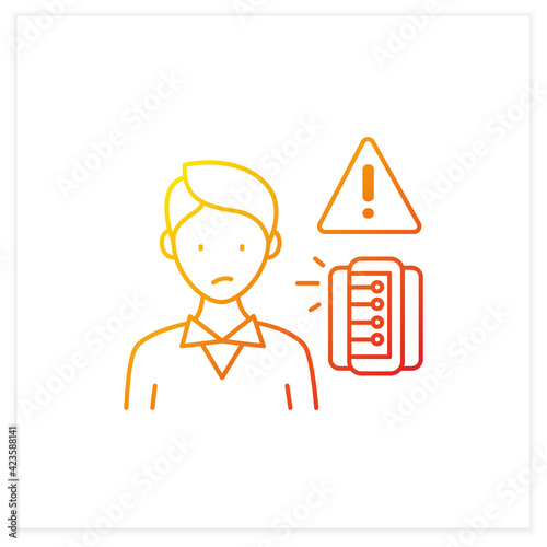 Information anxiety gradient icon. Overwhelmed with facts and data. Unnecessary, unimportant info. Isolated vector illustration.Suitable to banners, mobile apps and presentation