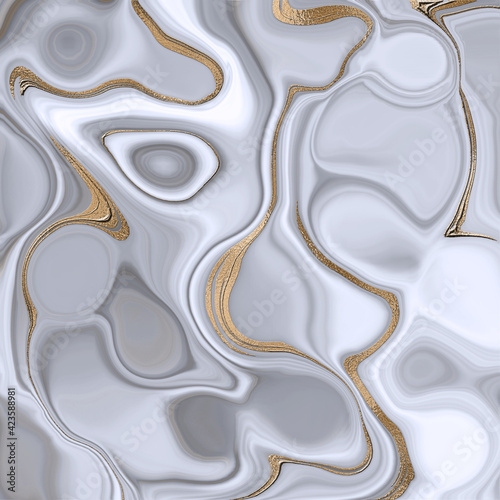 Beautiful realistic grey abstract marble agate with golden veins. Abstract marbling agate texture and shiny gold curves background. Fluid marbling effect. Illustration