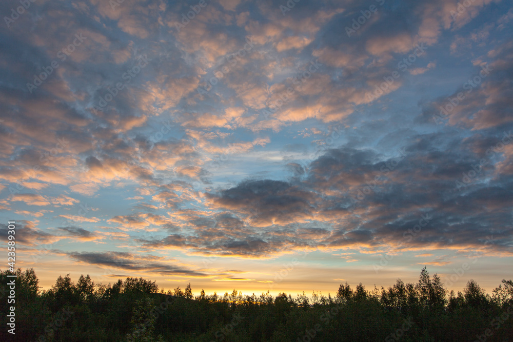 Cloudy sky at white night in Monchegorsk