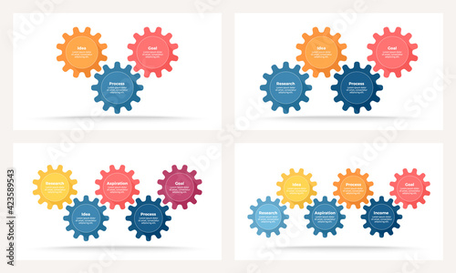 Business infographic template. Process Chart with 3, 4, 5, 6 steps, options, gears. Vector diagram.