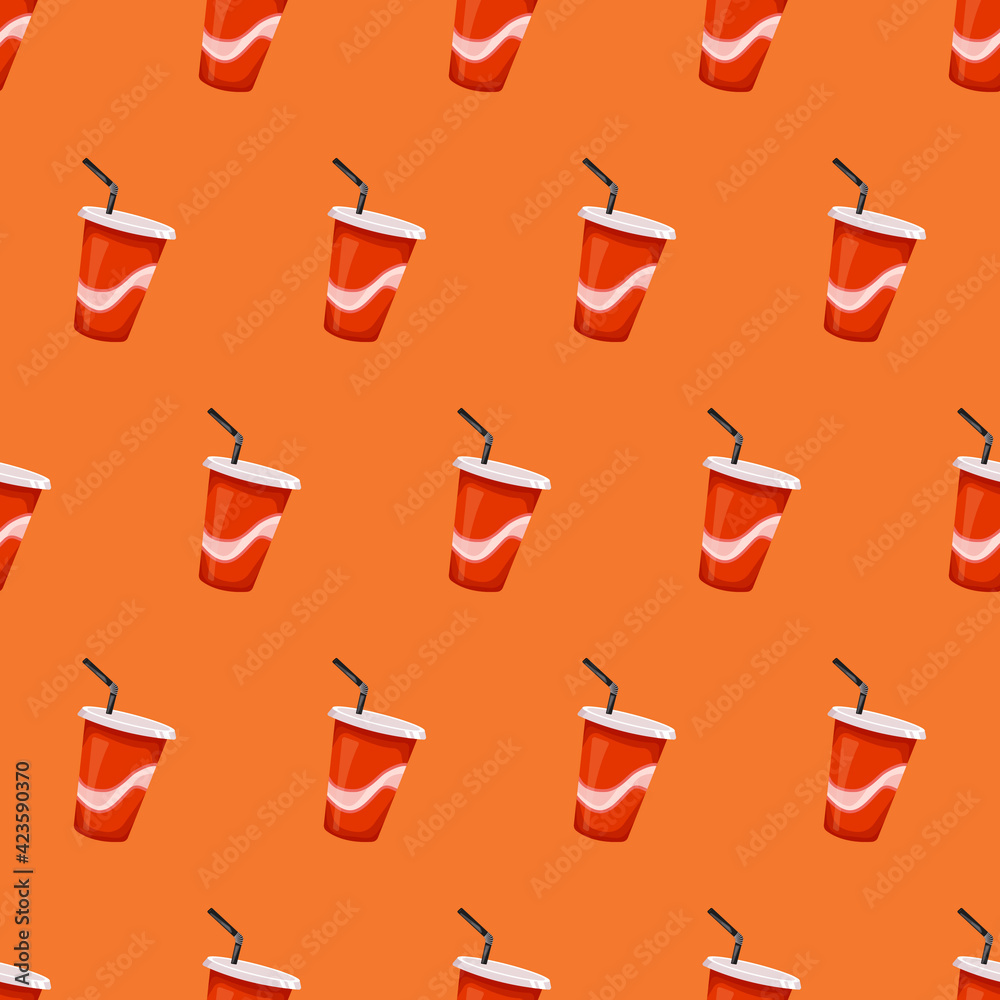 Glass Of Drink Pattern. Vector Red Plastic Glass Pattern.
