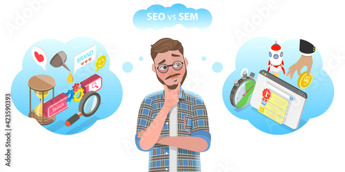 Vector Conceptual Illustration of SEO vs SEM.