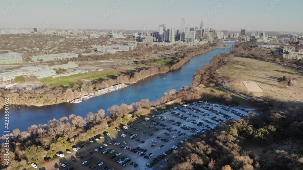 Aerial Pan from Downtown Austin to MoPac Highway in Sunny Day Aerial Pan from Downtown Austin to MoPac Highway in Sunny Day