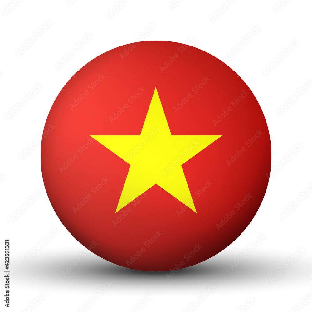 Glass light ball with flag of Vietnam. Round sphere, template icon. Vietnamese national symbol. Glossy realistic ball, 3D abstract vector illustration highlighted on a white background. Big bubble Glass light ball with flag of Vietnam. Round sphere, template icon. Vietnamese national symbol. Glossy realistic ball, 3D abstract vector illustration highlighted on a white background. Big bubble