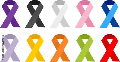 Different coloured ribbon to raise awareness about cancer
