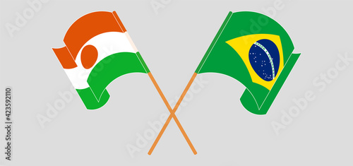 Crossed flags of the Niger and Brazil. Official colors. Correct proportion photo