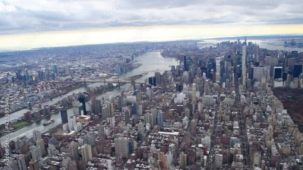 Aerial view of Manhattan from helicopter, New York City Slow motion Aerial view of Manhattan from helicopter, New York City Slow motion