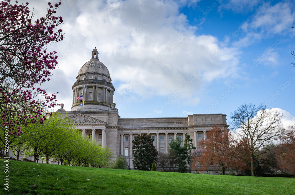 A view of the lawn in front of Kentucky State Capitol Building in Frankfort during early spring